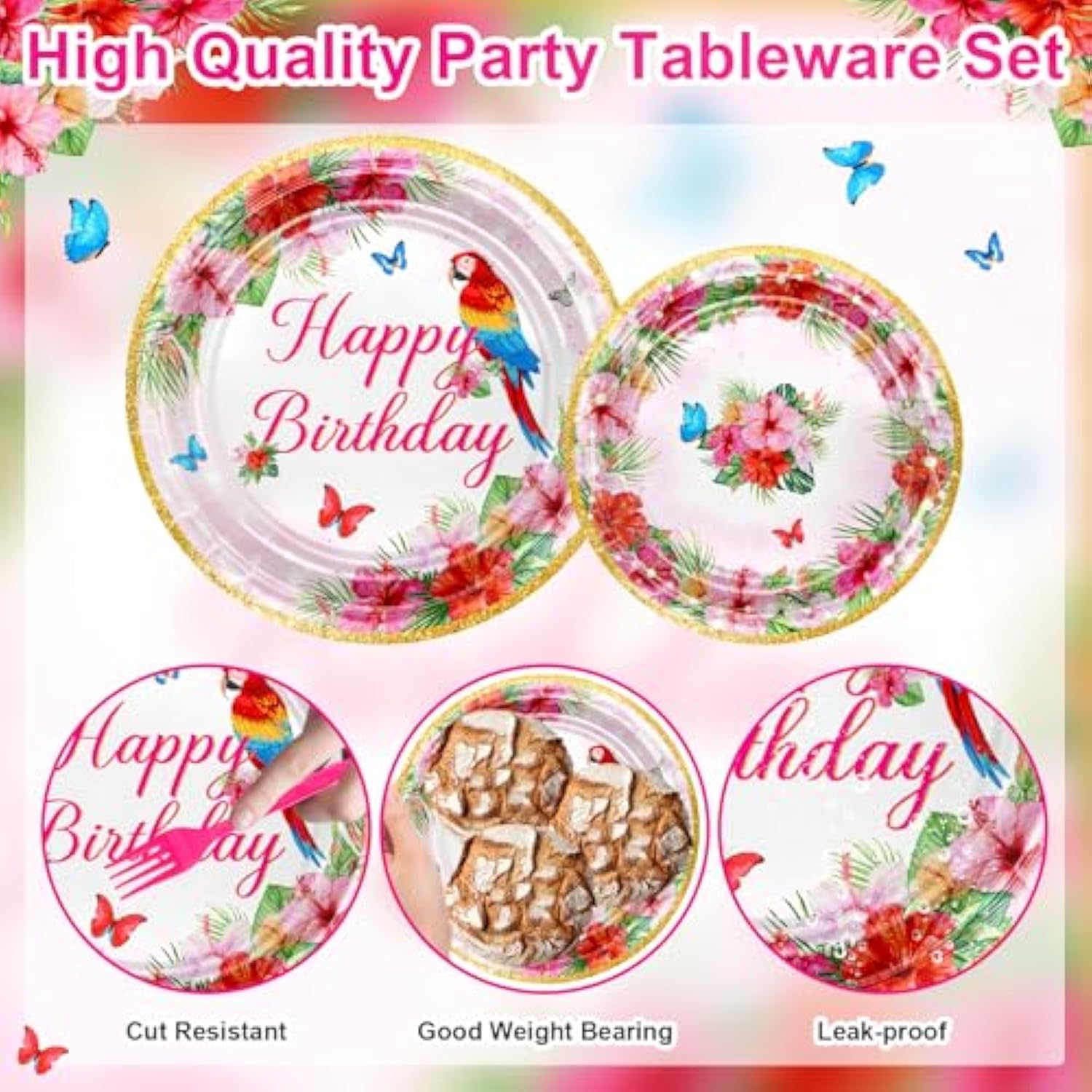 168 Pcs Hawaiian Luau Birthday Party Decorations Tropical Birthday Plates And Napkins Disposable Serve 24 Parrot Tropical Tableware For Women Girls