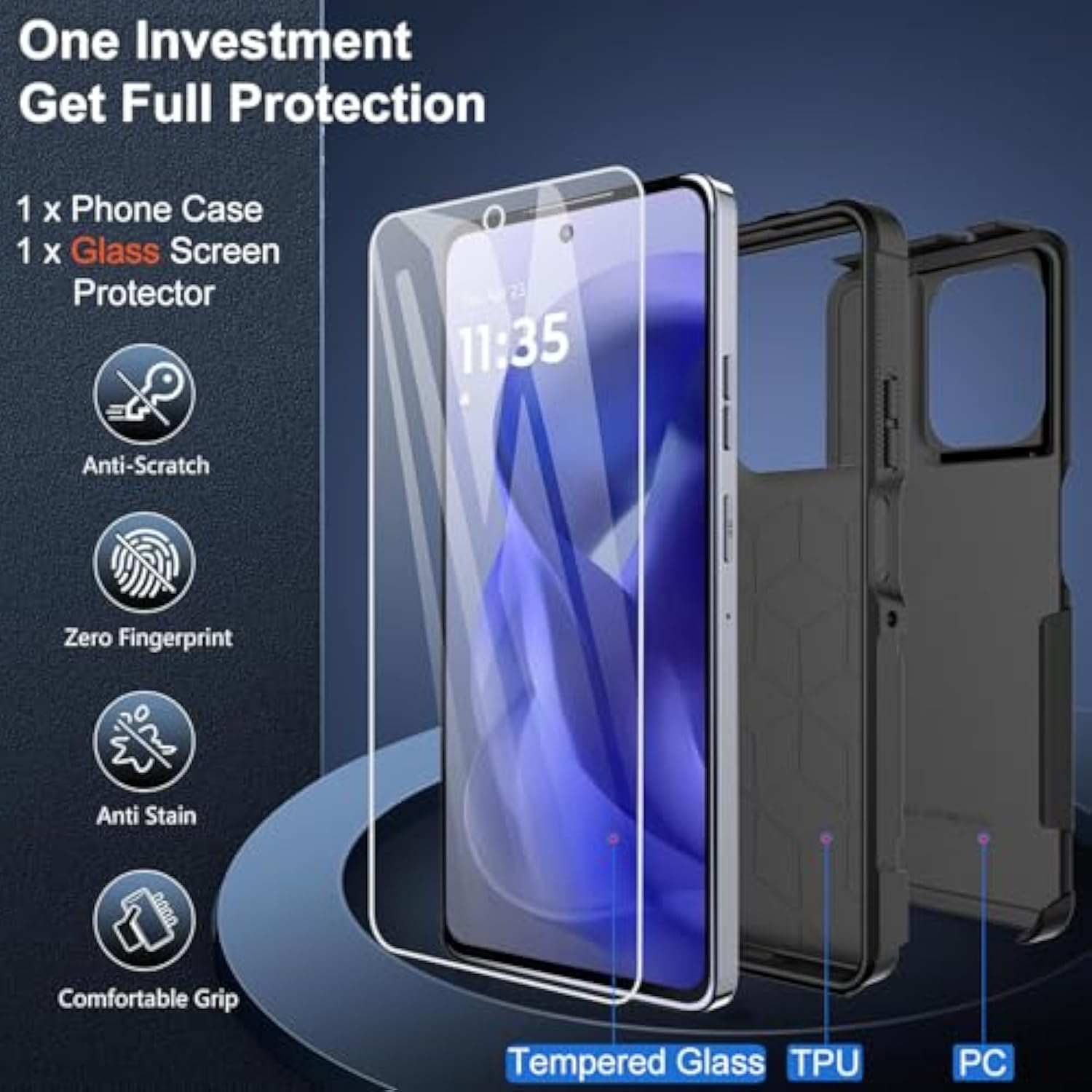 For Motorola Moto G Power 5G 2025 Case With Glass Screen Protector, 15Ft Military-Grade Drop Protection, Dual Layer Full Body Shockproof Phone Case, Black