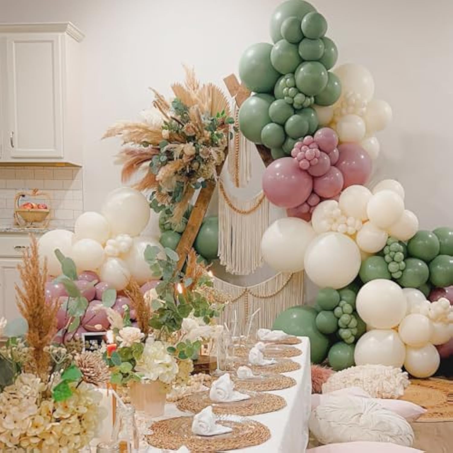60pcs Retro Sage Pink Gold Balloons for Jungle, Woodland, Xmas, Parties