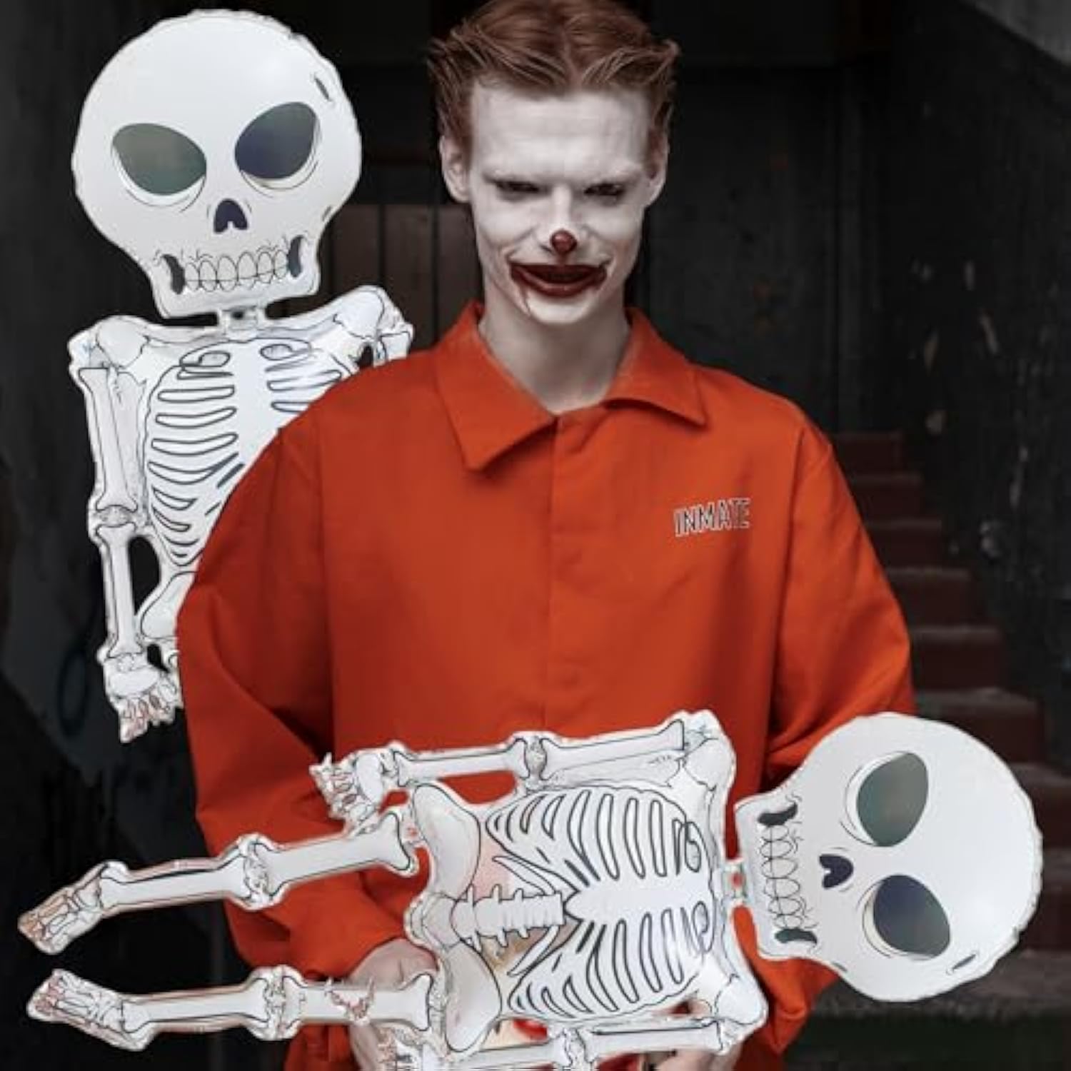 2Pcs 34x62" Scary Skeleton Foil Balloons - Life-Size Skull for Halloween & Haunted House