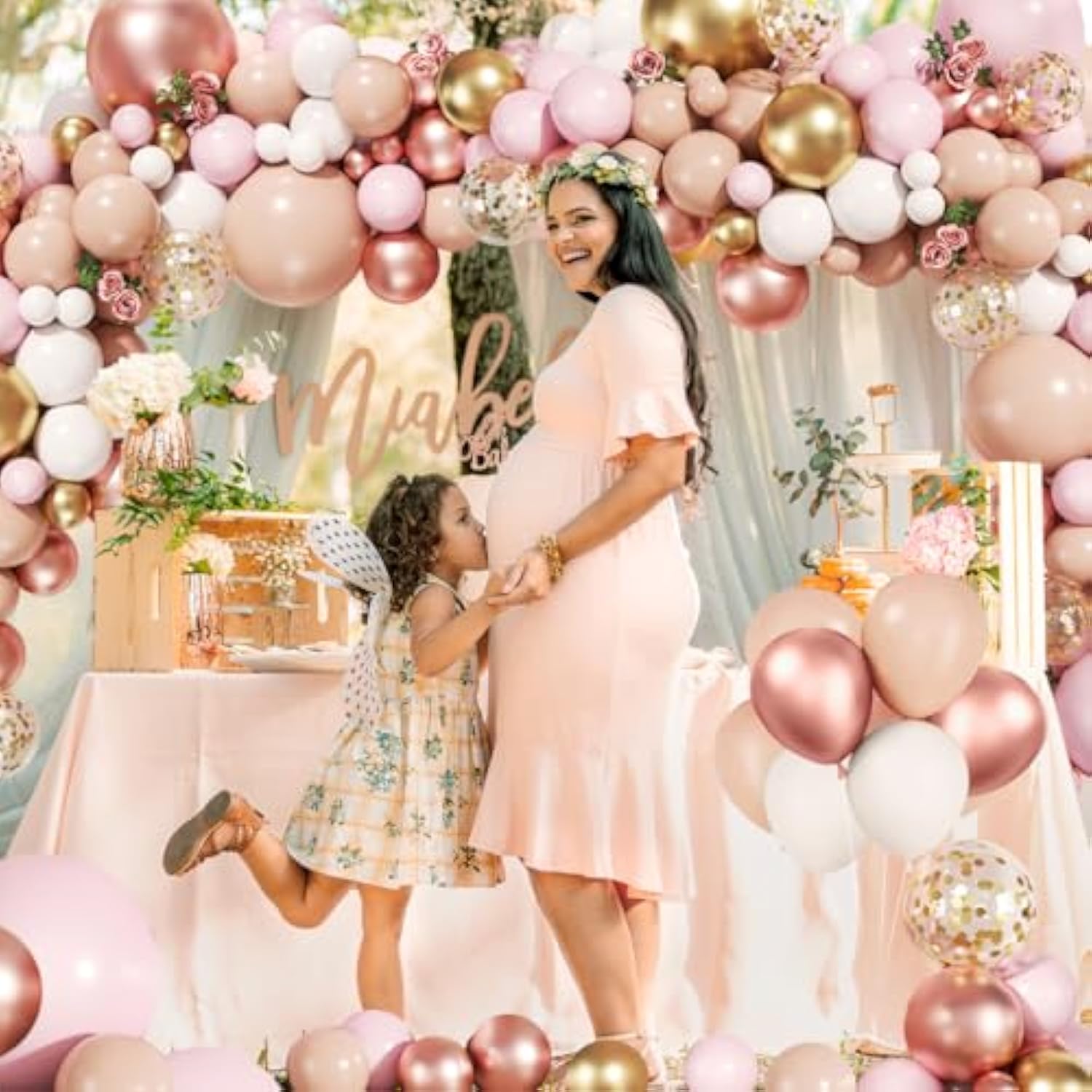 Rose Gold Balloon Arch Kit, 147Pcs Metallic Gold White Pastel Nude Pink And Rose Gold Balloons Garland With Confetti For Wedding Bridal Baby Shower Princess Girl Birthday Party Decorations