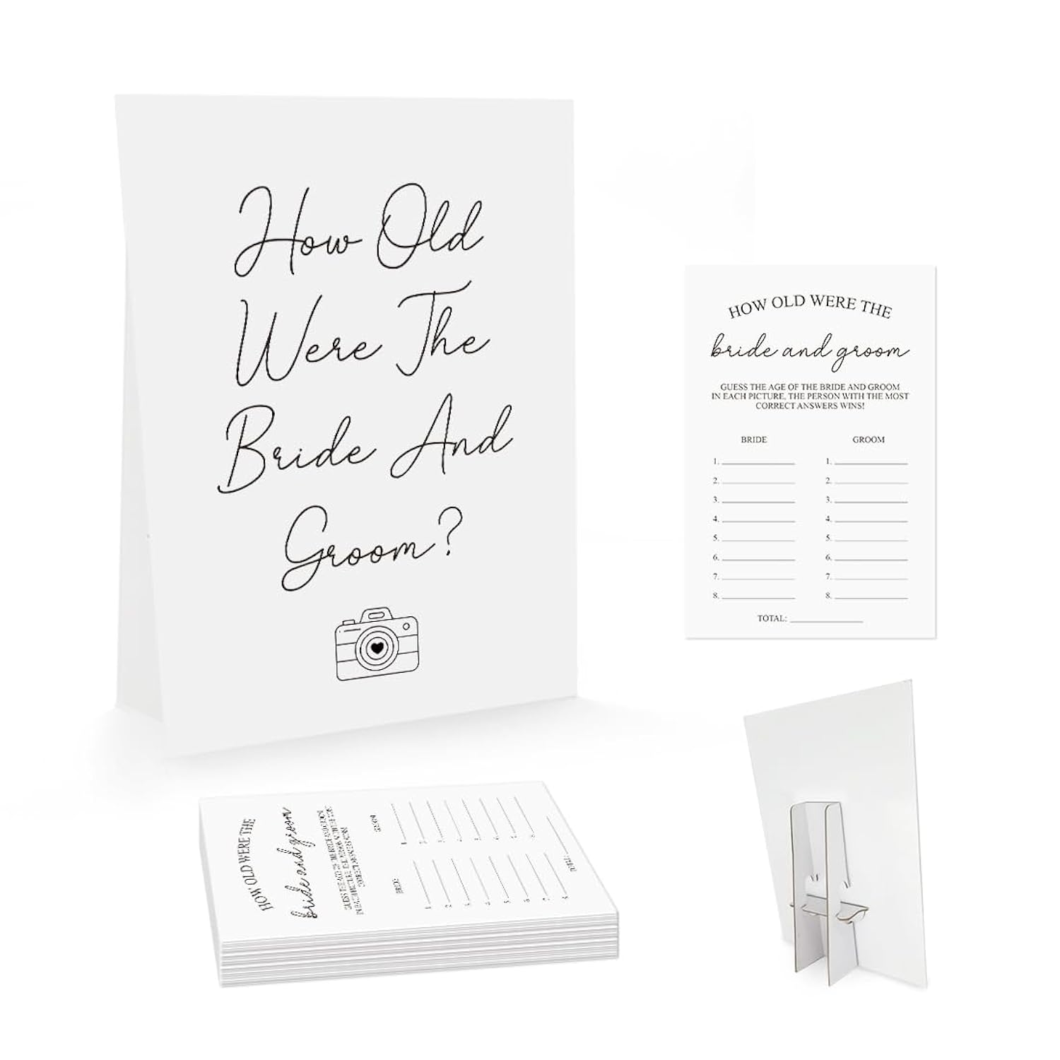 Minimalist How Old Were The Bride And Groom Game, Guessing The Age Photo Game, Bridal Shower Wedding Shower Games (1 Sign And 30 Cards)-Bng01