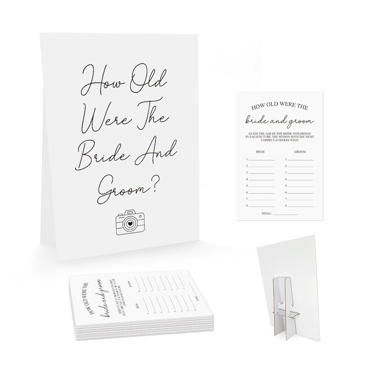 Minimalist How Old Were The Bride And Groom Game, Guessing The Age Photo Game, Bridal Shower Wedding Shower Games (1 Sign And 30 Cards)-Bng01