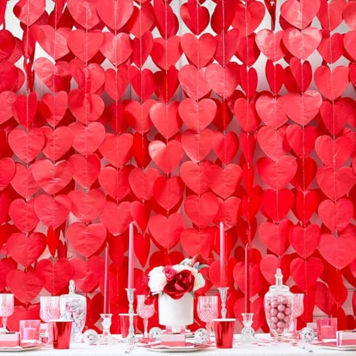 205 Ft Red Party Decorations Red Heart Backdrop Streamer Tissue Paper Love Heart Hanging Garland For Valentines Birthday Anniversary Engagement Wedding Bridal Shower Baby Shower Hen Party Supplies