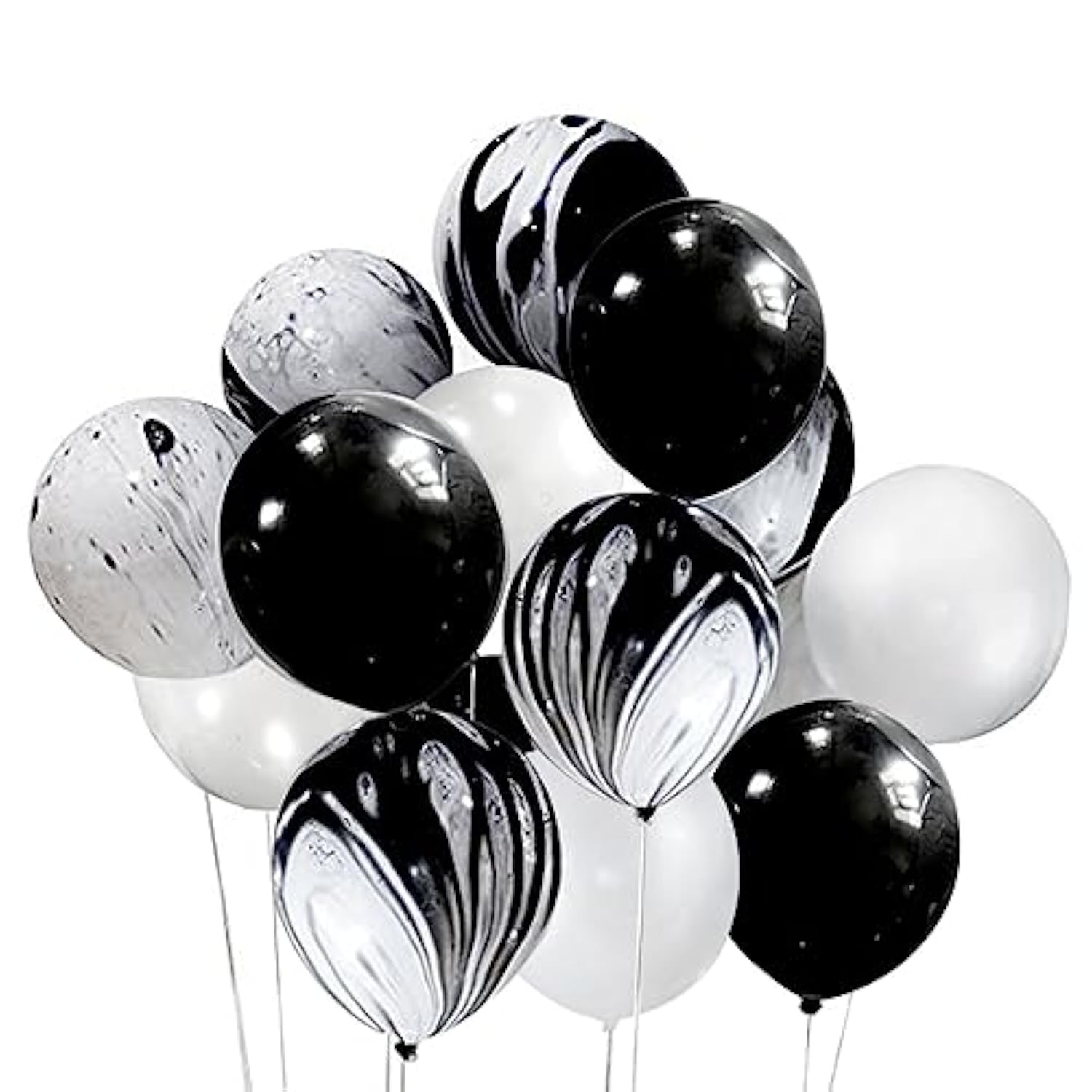 50 Pcs 12 Inches Black And White Balloons, Black Marble Balloons, Tie Dye Swirl Balloon, New Years Eve Decorations, Birthday Party Decorations, Black And White Party Supplies