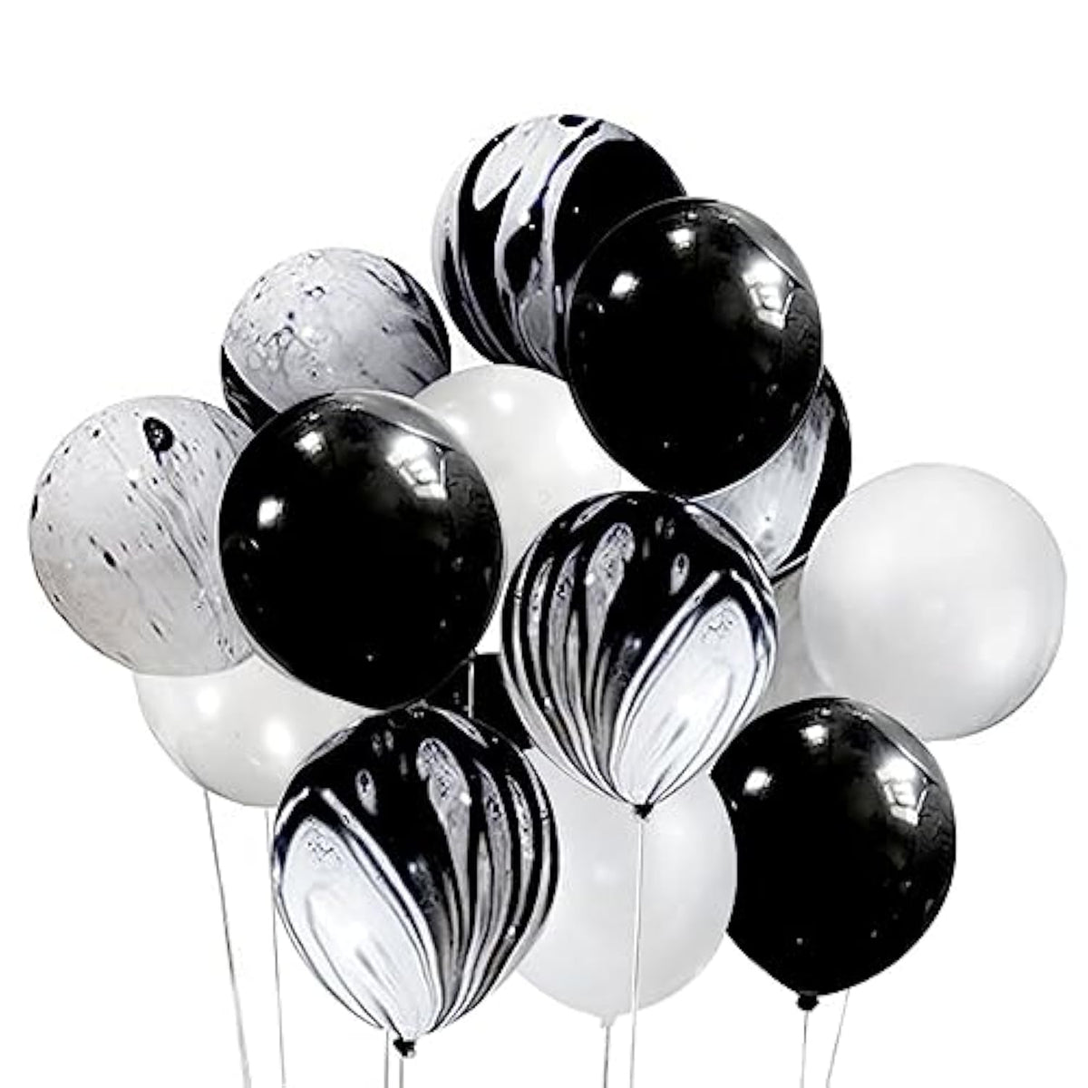 50 Pcs 12 Inches Black And White Balloons, Black Marble Balloons, Tie Dye Swirl Balloon, New Years Eve Decorations, Birthday Party Decorations, Black And White Party Supplies