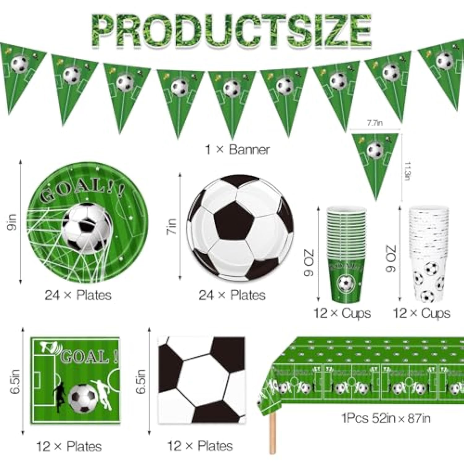 Soccer Party Decorations 98Pcs Soccer Birthday Party Decorations Suppiles Set Include Dinner Plates, Dessert Plates, Napkins, Cups, Banner And Tablecloth Soccer Theme Party Favors Kit