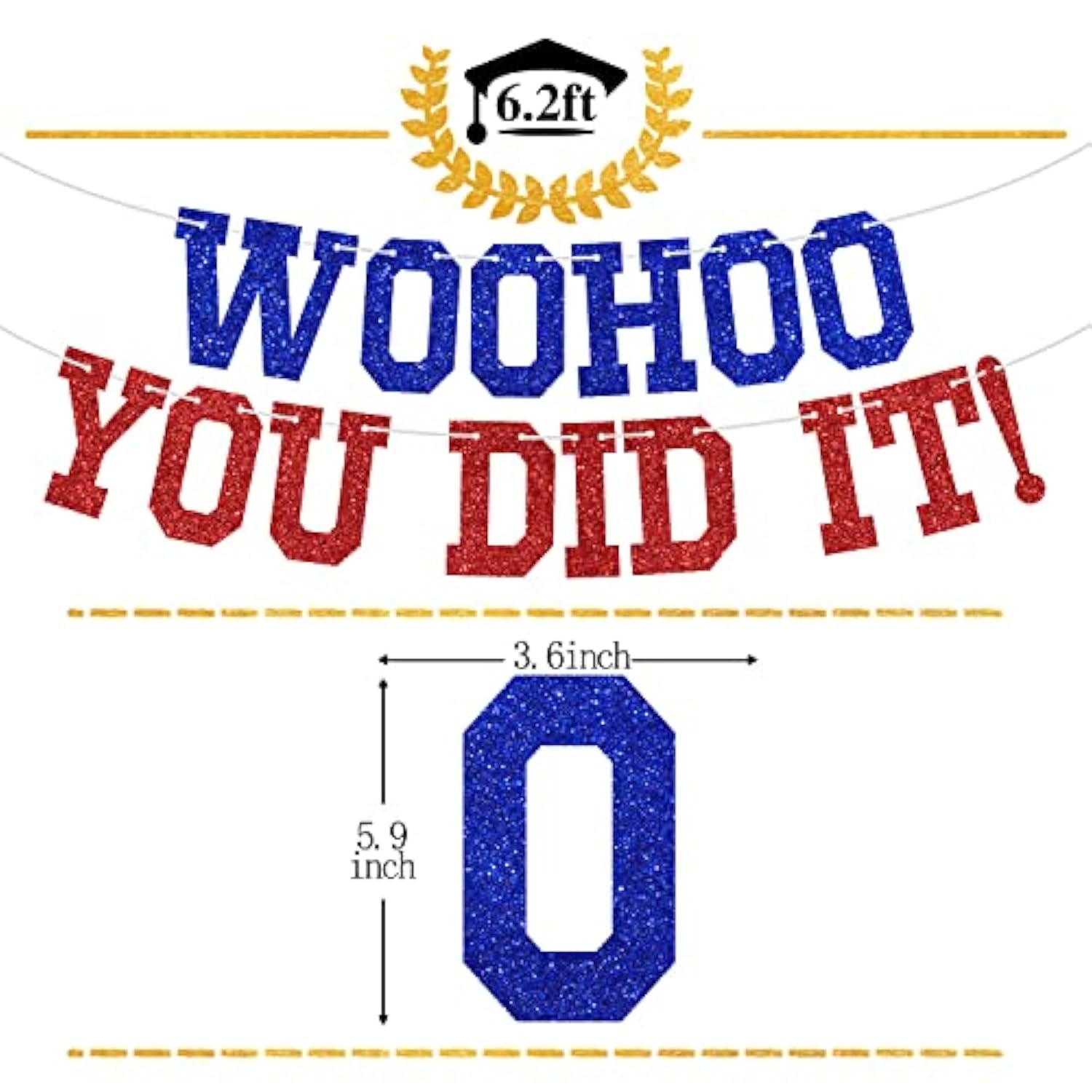 Woohoo You Did It Banner - Congrats Grad Sign, So Proud Of You, 2026 High School/College Graduation Party Decorations Supplies, Blue And Red Glitter