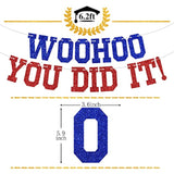 Woohoo You Did It Banner - Congrats Grad Sign, So Proud Of You, 2026 High School/College Graduation Party Decorations Supplies, Blue And Red Glitter