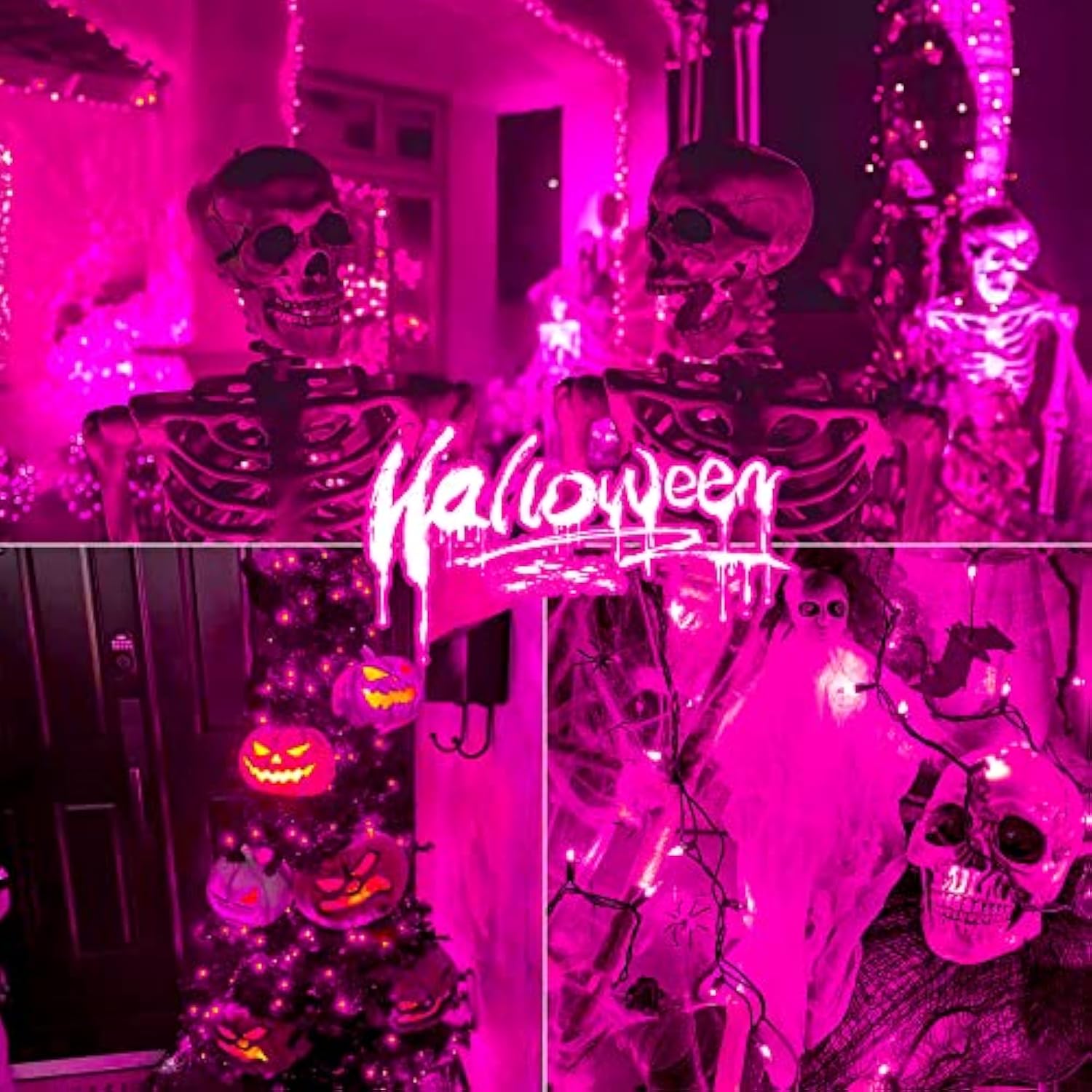 Purple Halloween Mini String Lights,2Pack 50Count Incandescent Christmas Lights Green Wire,13Ft Connectable Tree Lights