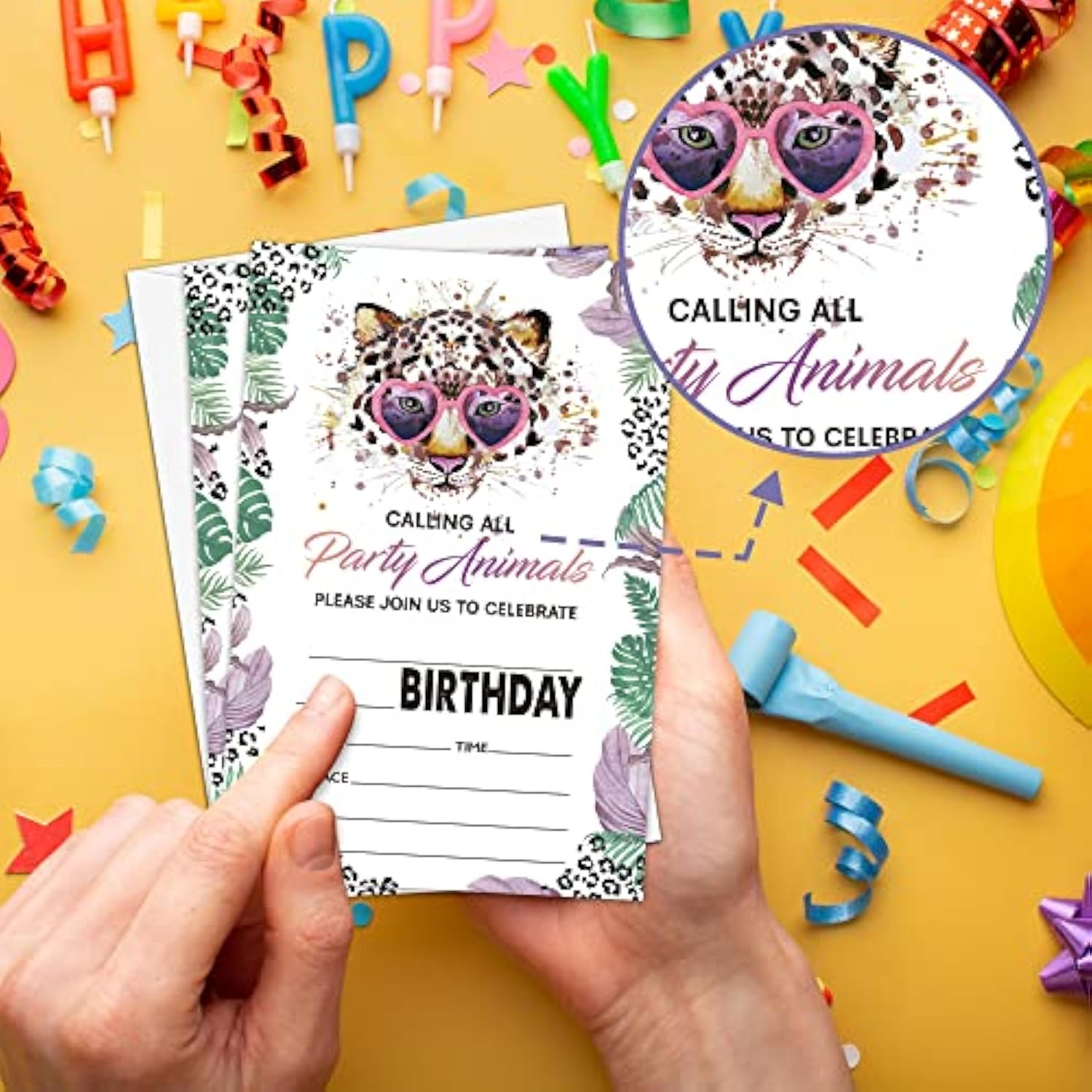 Animals Birthday Party Invitation, Leopard Print Themed Fill-In Invites For Men & Women, 20 Invitations With Envelopes (4" X 6"), Adults Safari Jungle Party Favors Decorations And Supplies -38