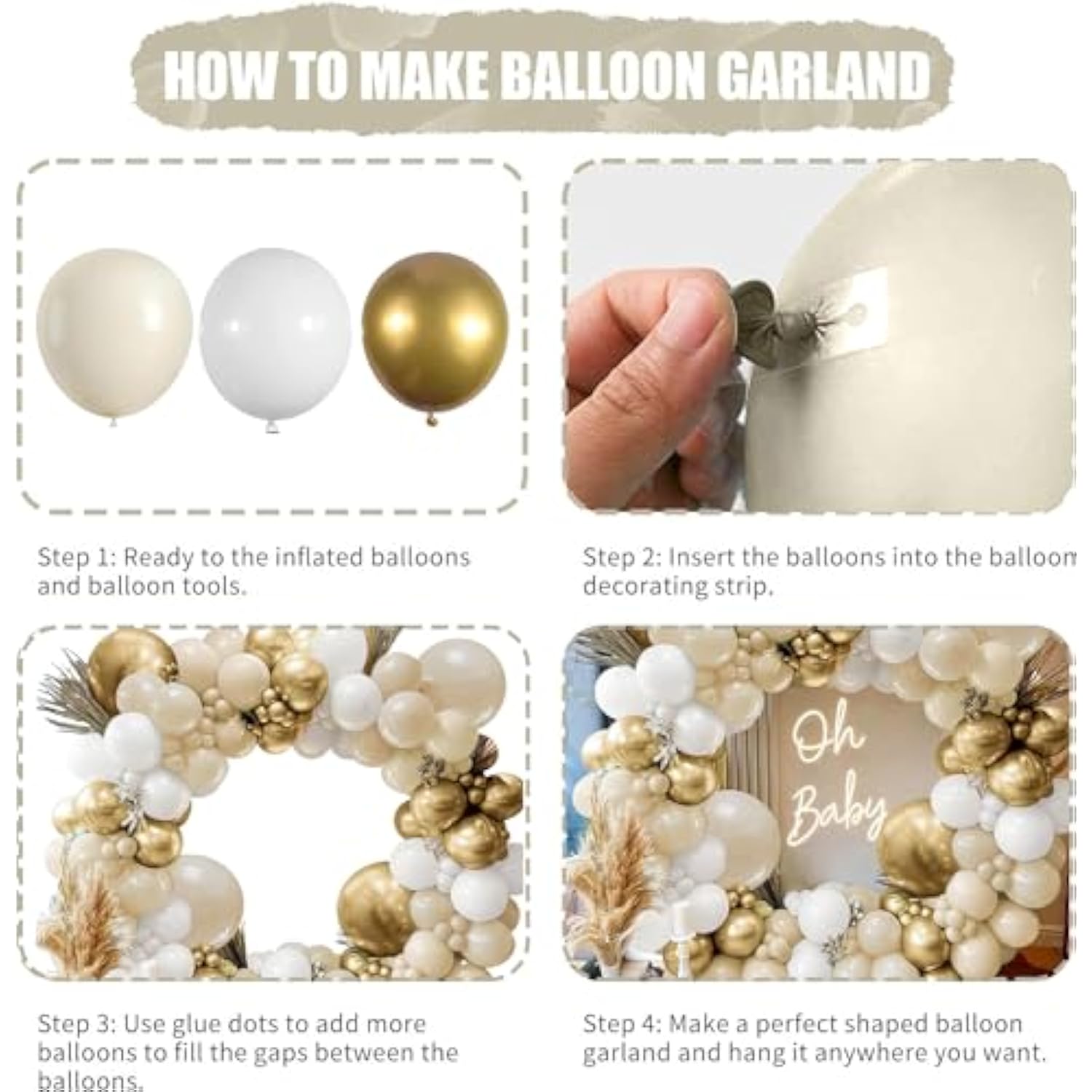 Sand White Gold Balloon Arch Kit, White Beige Chrome Gold Balloons Cream Balloons Metallic Gold Balloon For Boho Neutral Baby Shower Wedding Bridal Shower Birthday Decorations…