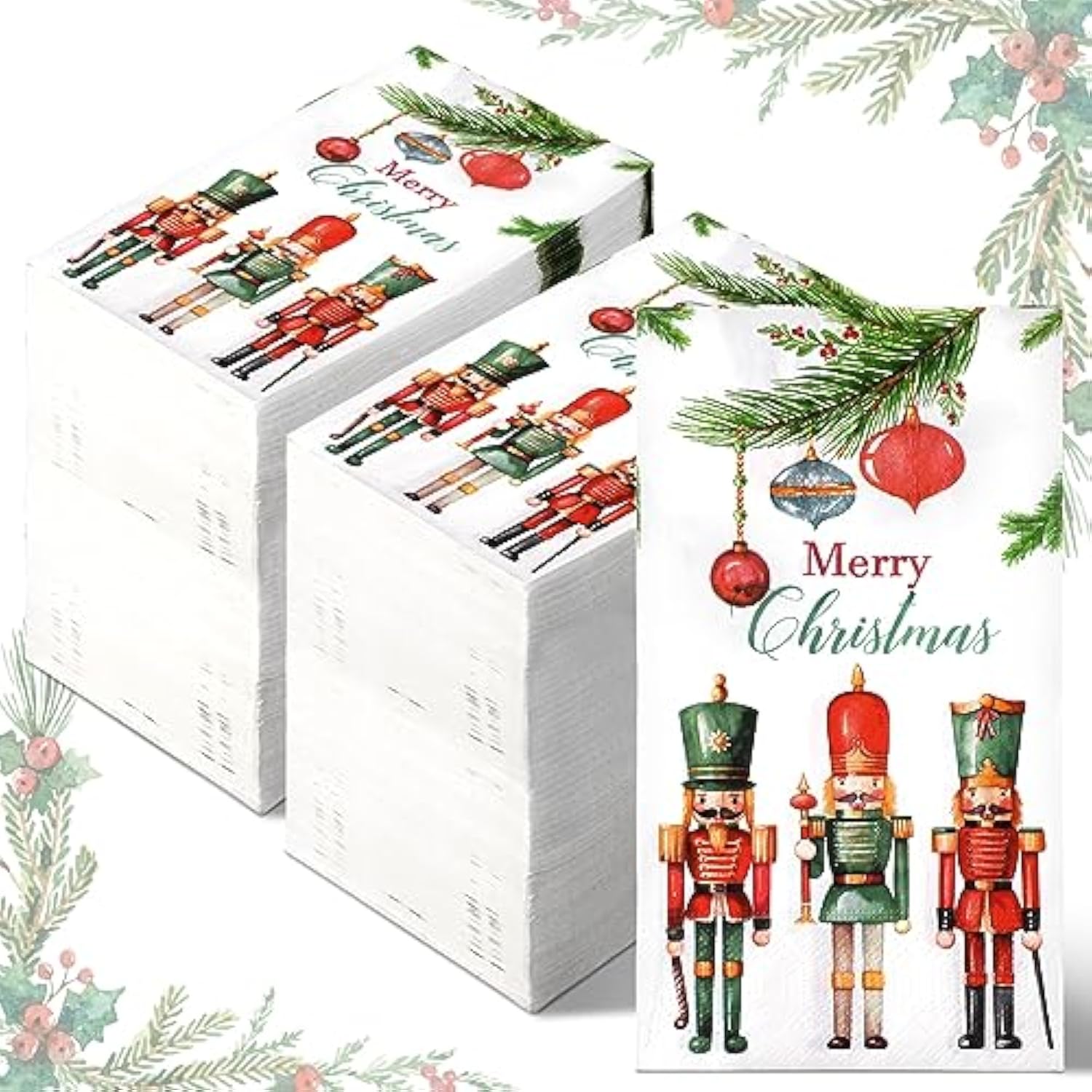 200 Pcs Christmas Nutcrackers Guest Paper Napkin 2 Ply Disposable Hand Towel For Bathroom Merry Christmas Paper Napkin Dining Table Decoration For Xmas Party Winter Indoor Outdoor