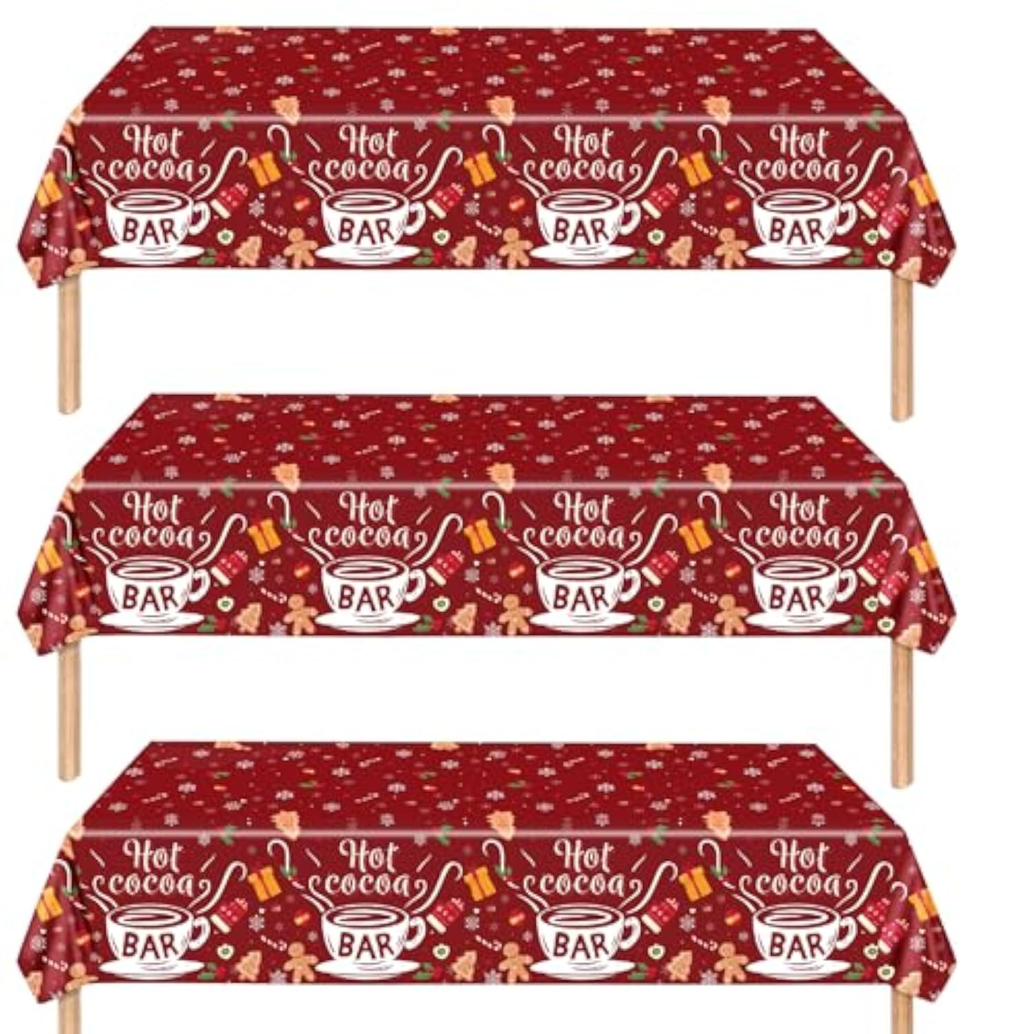 Hot Cocoa Bar Tablecloth 3 Pack Disposable Christmas Table Cloth Rectangle For Christmas Party Winter Wonderland Birthday Baby Shower It'S Cold Outside New Year Party Decorations (Red)