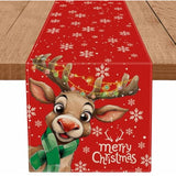 Merry Christmas Table Runner Reindeer Snowflake Red Runner Winter Xmas Home Party Kitchen Dining Table Indoor Outdoor Decorations 13X48 Inch