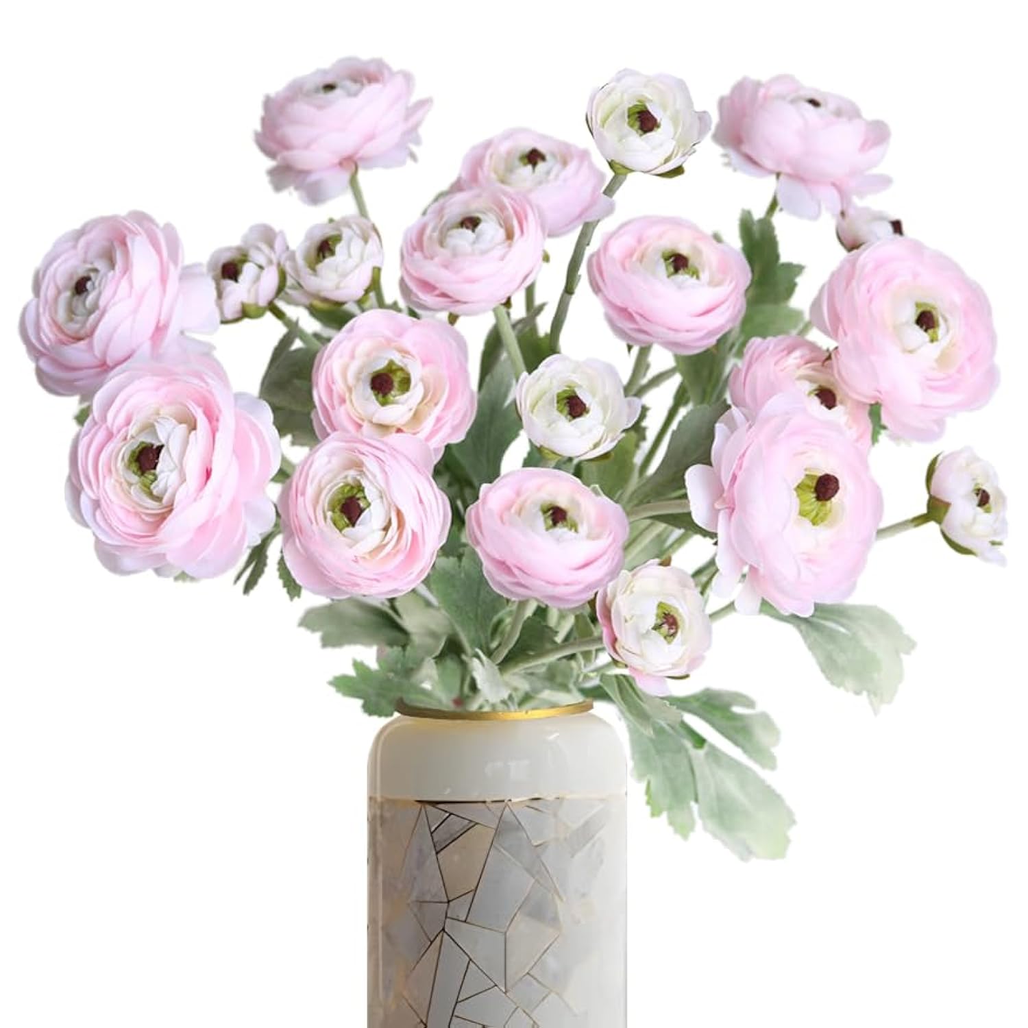 5Pcs Artificial Ranunculus Flowers Silk Flowers Faux Ranunculus Asian Buttercup With Flocked Leaves Fake Flower Stems For Home Decor Indoor Diy Floral Wedding Table Centerpiece (Pink)