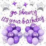 Purple Go Sha It'S Your Birthday Banner Balloons Set, Glitter Happy Birthday Banner With Purple Silver Confetti Balloon Star Foil Balloon For Girls Women Hip Hop Rap Theme Birthday Party Decoration