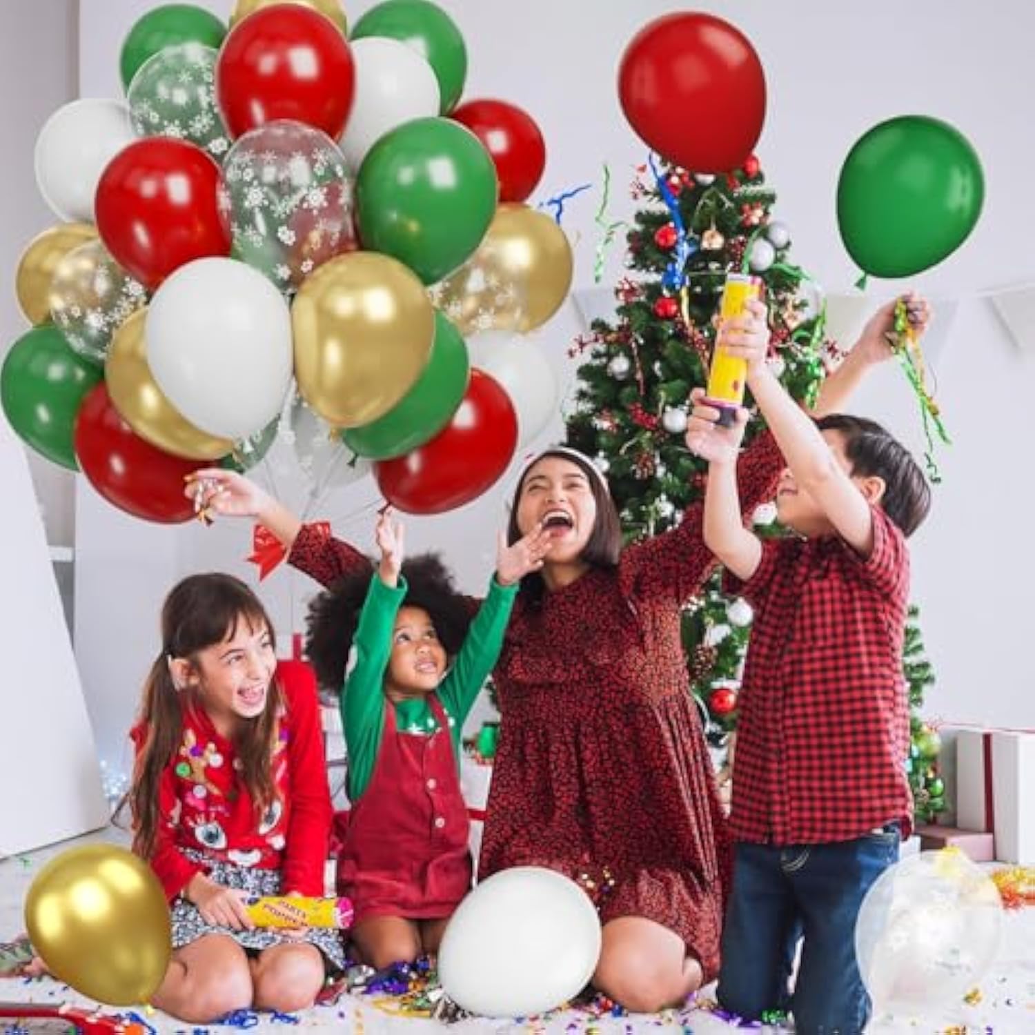66 Pcs Christmas Balloon Arch Kit Red, Green & Metallic Gold Garland