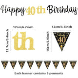Black Gold 40th Birthday Banner for Men and Women Party Decor