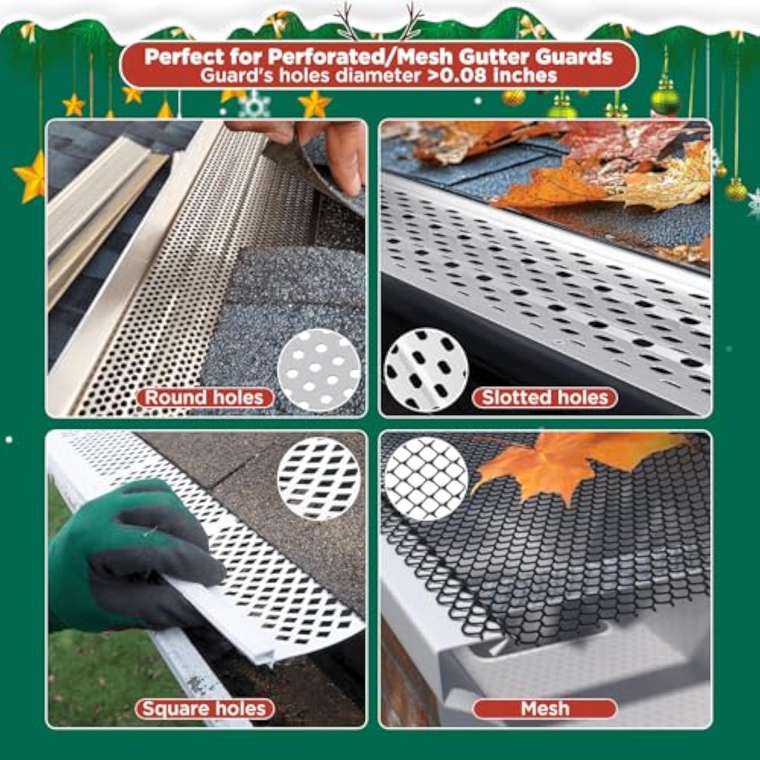 Christmas Light Hooks For Gutter Guards With Perforated Or Mesh, Stainless Steel Hanger Clips For Hanging Outside Christmas Lights Strings, Outdoor Windproof Anti-Slip Metal Hooks (60)