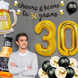 30th Birthday Decor - Gold 30 Balloons, Cheers Banner & Fringe Curtains