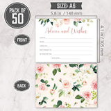 Set Of 50 Advice And Wishes Cards - Double Sided Floral Cards, Perfect For The Bride And Groom, Baby Shower, Bridal Shower, Wedding Shower, Graduation Party, Retirement Party, Anniversary