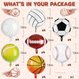 28 Pieces Sports Foil Balloon Set, Mylar Sports Balloons - 18 Inch Baseball Balloons Basketball Balloons Soccer Balloons Volleyball Balloons Sports Game Balloons For Birthday Sports Themed Party