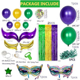 116 Pcs Mardi Gras Decorations - 2Pack Mardi Gras Tinsel Foil Fringe Curtains With Big Aluminum Mask Balloons Green Purple Yellow Mardi Gras Balloons For Mardi Gras Party Carnival Decoration