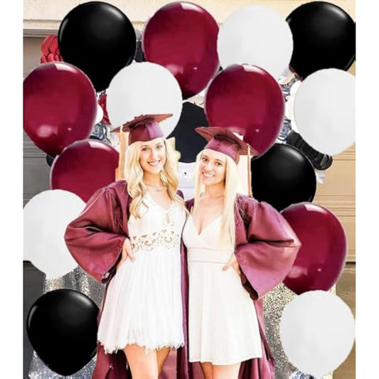 Graduation Decorations Maroon Black 2025/Burgundy Black Graduation Party Decorations 30Pcs Burgundy White Balloons/Maroon Party Decor Birthday Wedding