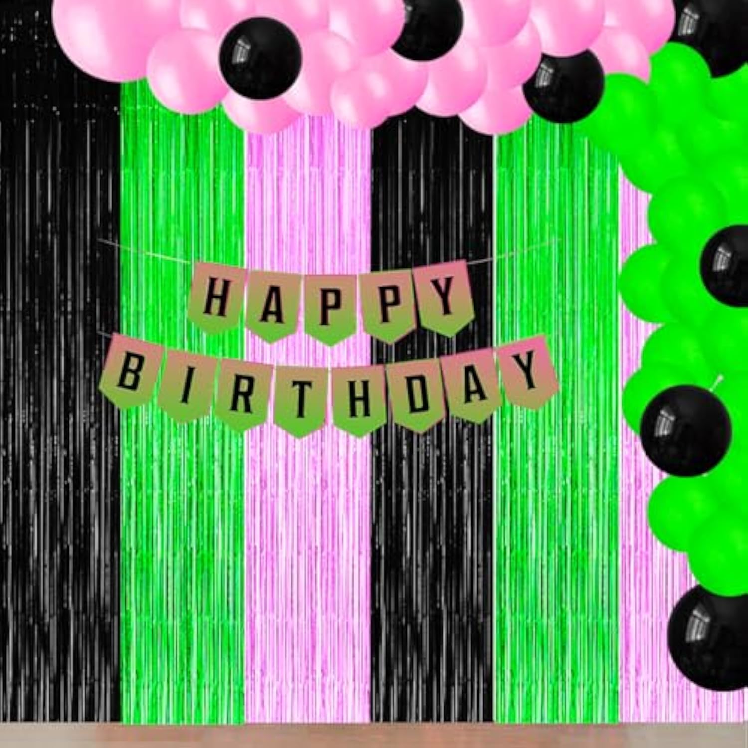 3 Pack Pink Black Green Foil Fringe Curtains Halloween Backdrop Streamers Party Decor