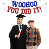 Woohoo You Did It Banner - Congrats Grad Sign, So Proud Of You, 2026 High School/College Graduation Party Decorations Supplies, Blue And Red Glitter