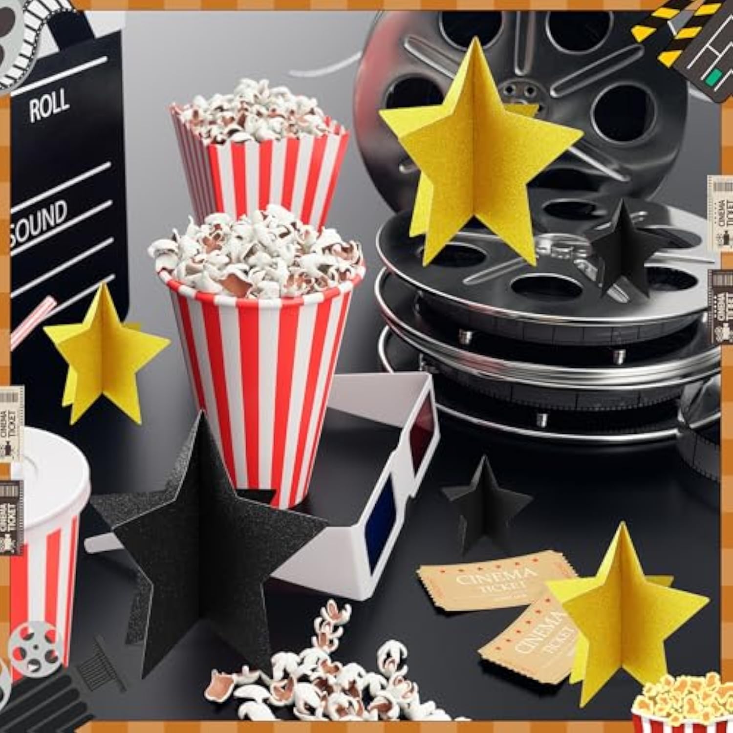 70 Pc Black Gold Star Centerpieces for Party Birthday Graduation Table Decor