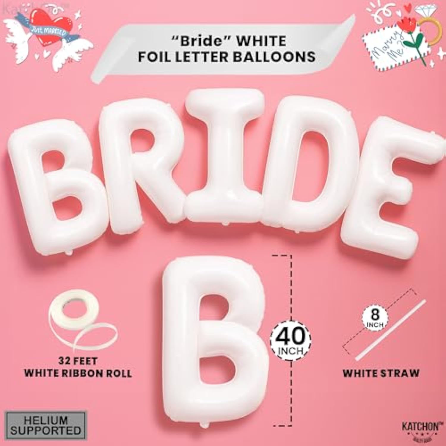 , Giant Bride Balloons White - 40 Inch | Bachelorette Party Decorations | White Bride Balloon For Bridal Shower Decorations | Bridal Shower Balloon | Bachelorette Balloons