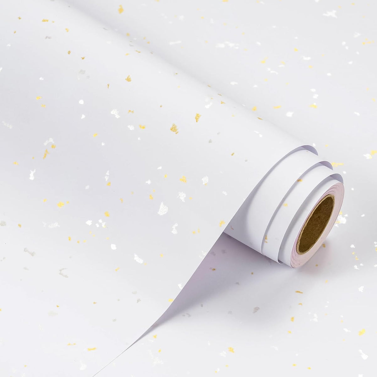 White Wrapping Paper Roll - Mini Roll - 17 Inch X 16.5 Feet - White Gold Design With Silky Touch Perfect For Birthday, Wedding, Baby Shower, Holiday
