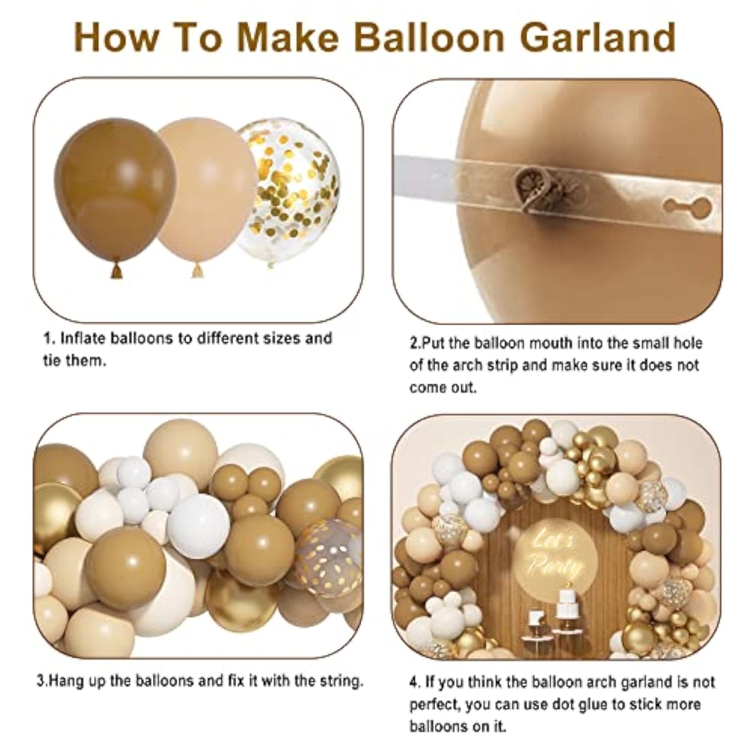 Neutral Balloon Garland Kit: Brown, Beige, Gold Party Decor