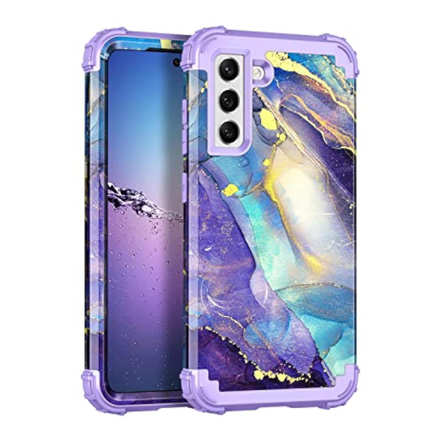 Galaxy S21 FE 5G Case, Three Layer Heavy Duty Shockproof Protection Hard Plastic Bumper + Soft Silicone Rubber Protective Case for Samsung Galaxy S21 FE 5G, Purple