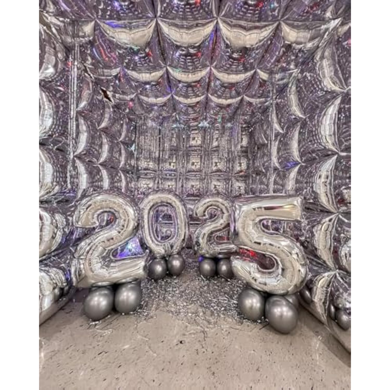 129pcs Metallic Silver Square & Garland Balloons Kit for Party Backdrop Decor