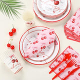 168Pcs She'S The Cherry On Top Paper Plates And Napkins Coquette Cherry Bow Baby Shower Party Supplies Decorations Tableware Include Plate Paper Napkin Cup For 24 Guests Bridal Wedding Birthday