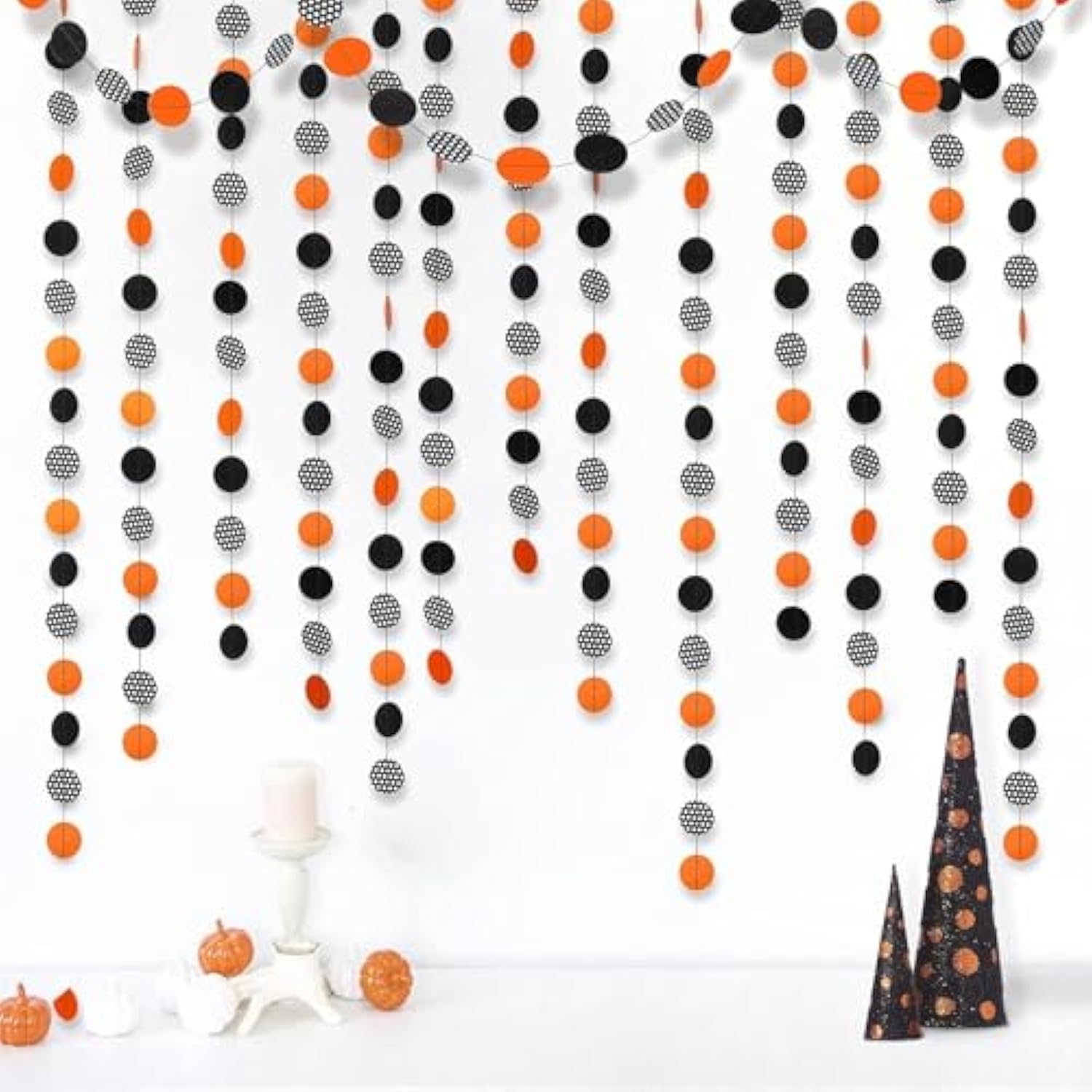 Orange Halloween Garland 52Ft Polka Dot Streamers Banner Party Decorations Fall Decor