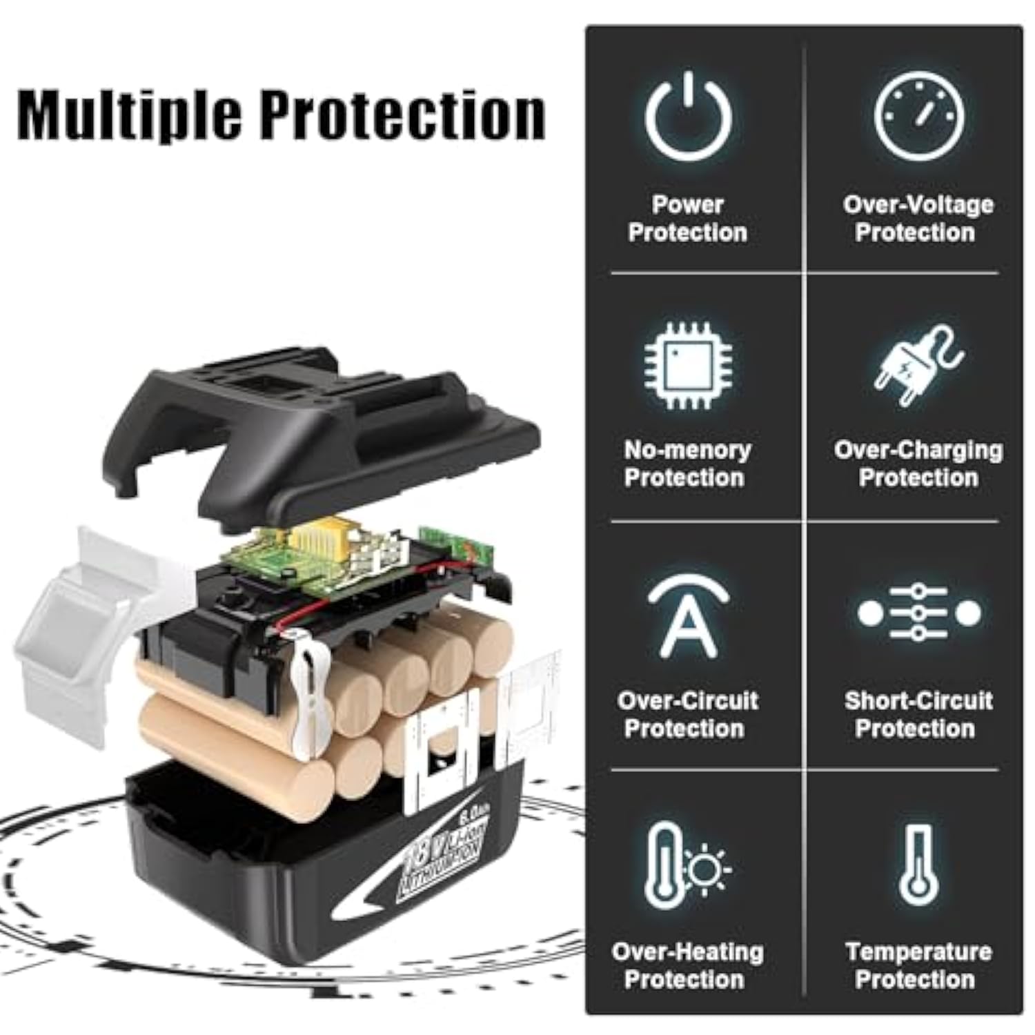 4Pack 6.0Ah 18V Replacement For 18V Battery Lithium Compatible With 18 Volt Battery Bl1860B Bl1860 Bl1850B Bl1850 Bl1840 Bl1830B Bl1830 Bl1815 Compatible With Battery 18V Cordless Power Tools (White)