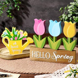 5 Pcs Spring Tulip Wood Table Decor Hello Spring Tiered Tray Decor Set Rustic Farmhouse Tulip Flowers Shower Tabletop Decoration Floral Wood Table Sign Centerpieces For Home Shelf(Tulip)