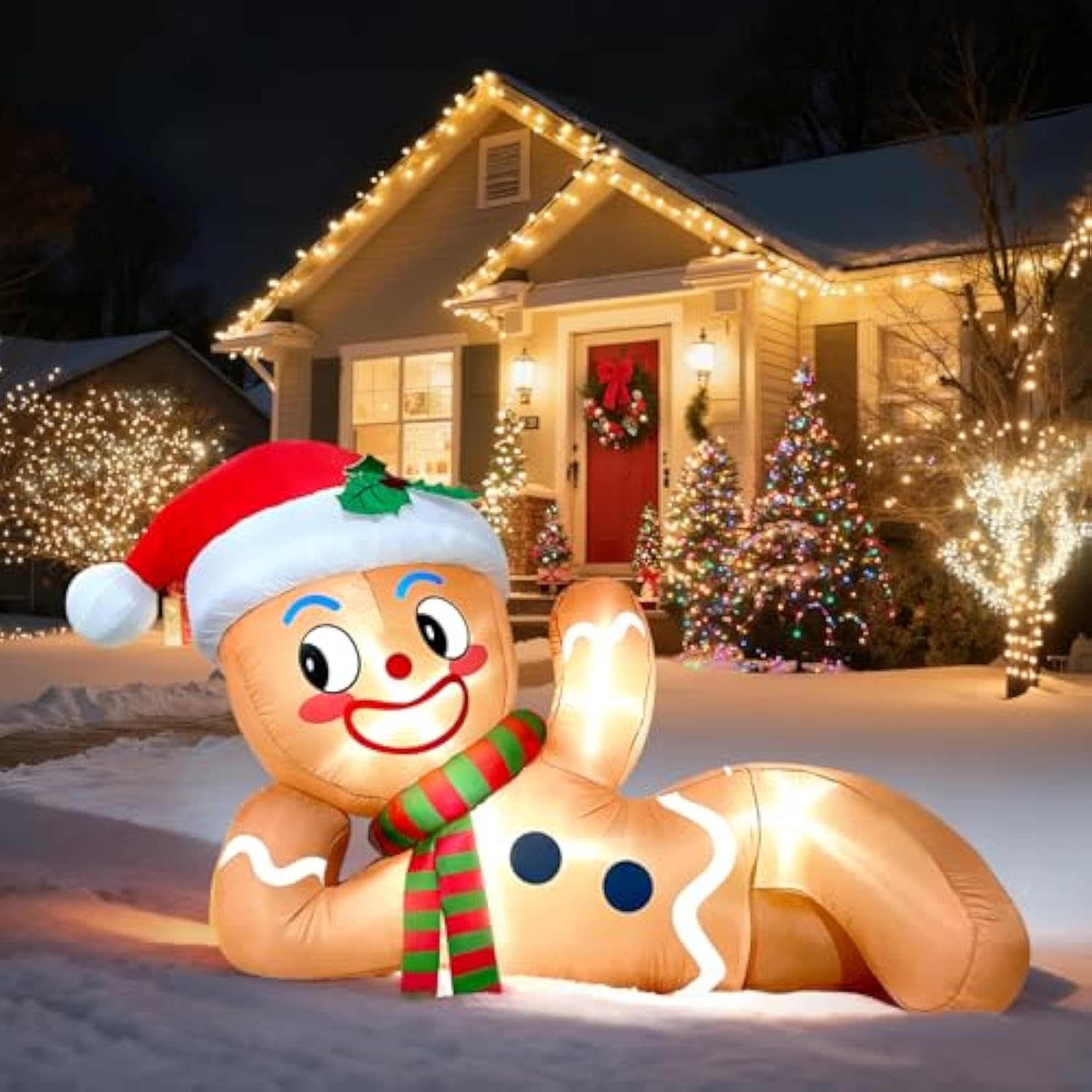 Outdoor Christmas Decorations, 10Ft Inflatable Gingerbread Man With 4 Led Lights, Blow Up Yard Decor For Garden, Lawn, I