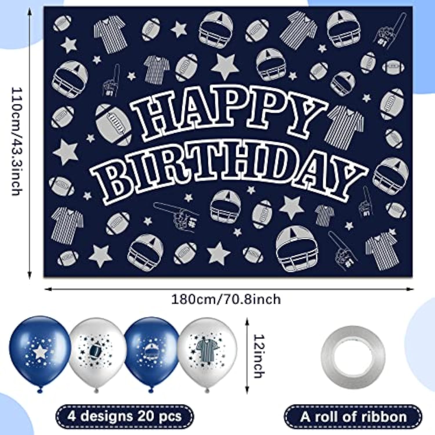 22 Pcs Cowboy Birthday Party Supplies Set Include 1 Cowboy Backdrop 20 Birthday Balloons 1 Ribbon Navy Blue Football Birthday Decoration For Football Sports Themed Game Party Celebration