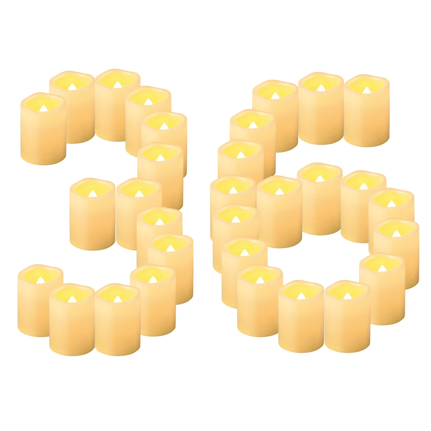 Flameless Led Votive Candles 36 Pack, 1.5" X 2", Battery Operated Flickering Electric Outdoor Flameless Tea Lights, Fake Tealight Candle Bulk For Wedding, Christmas, Halloween Decorations