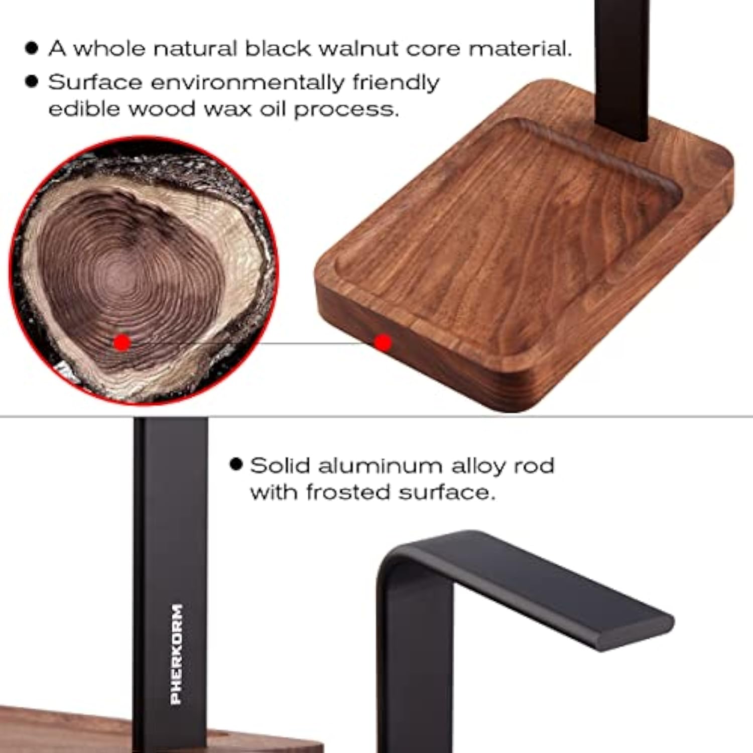 Walnut Wood & Aluminum Headset Holder, Desktop Headphone Stand, Universal Head