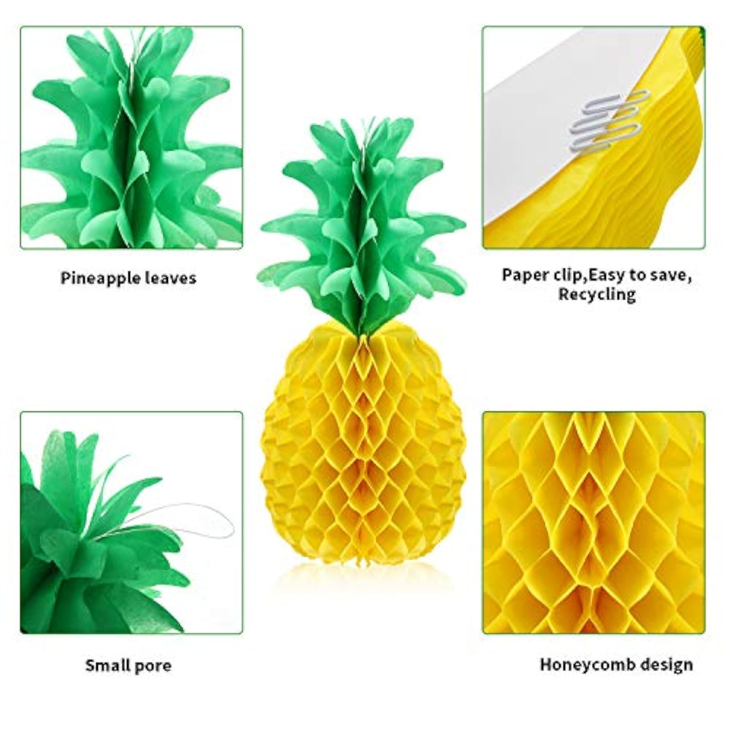12 Pieces 14 Inch Pineapple Party Decoration Honeycomb Centerpieces Pineapple Tissue Paper Centerpieces Table Decorations For Hawaiian Luau Party Birthday Wedding Home Favor