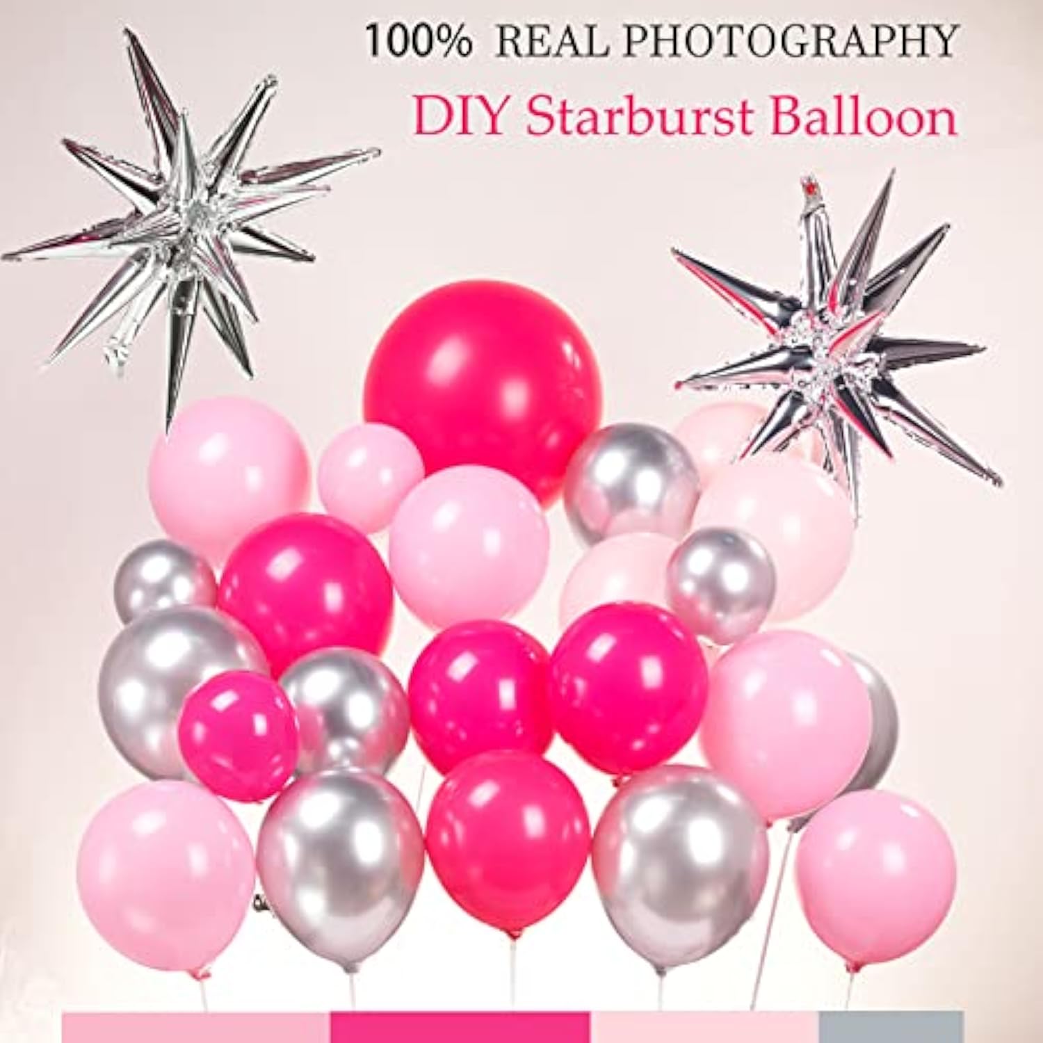 Hot Pink Silver Balloon Garland Arch Kit 160Pcs Pastel Pink And Silver