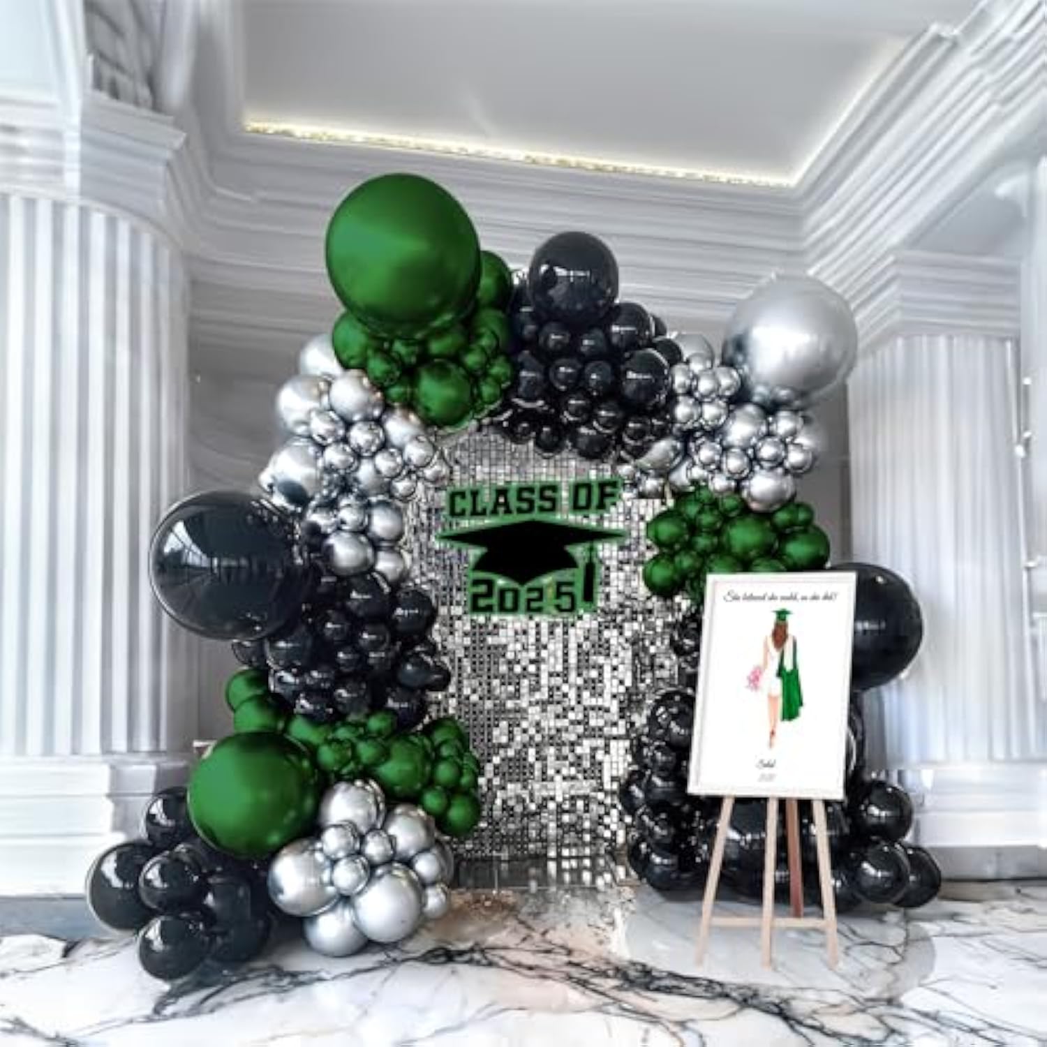 Dark Green And Black Silver Balloon Garland Arch Kit 160+Pcs For Wedding Birthday Baby Shower Graduation Party Decorations