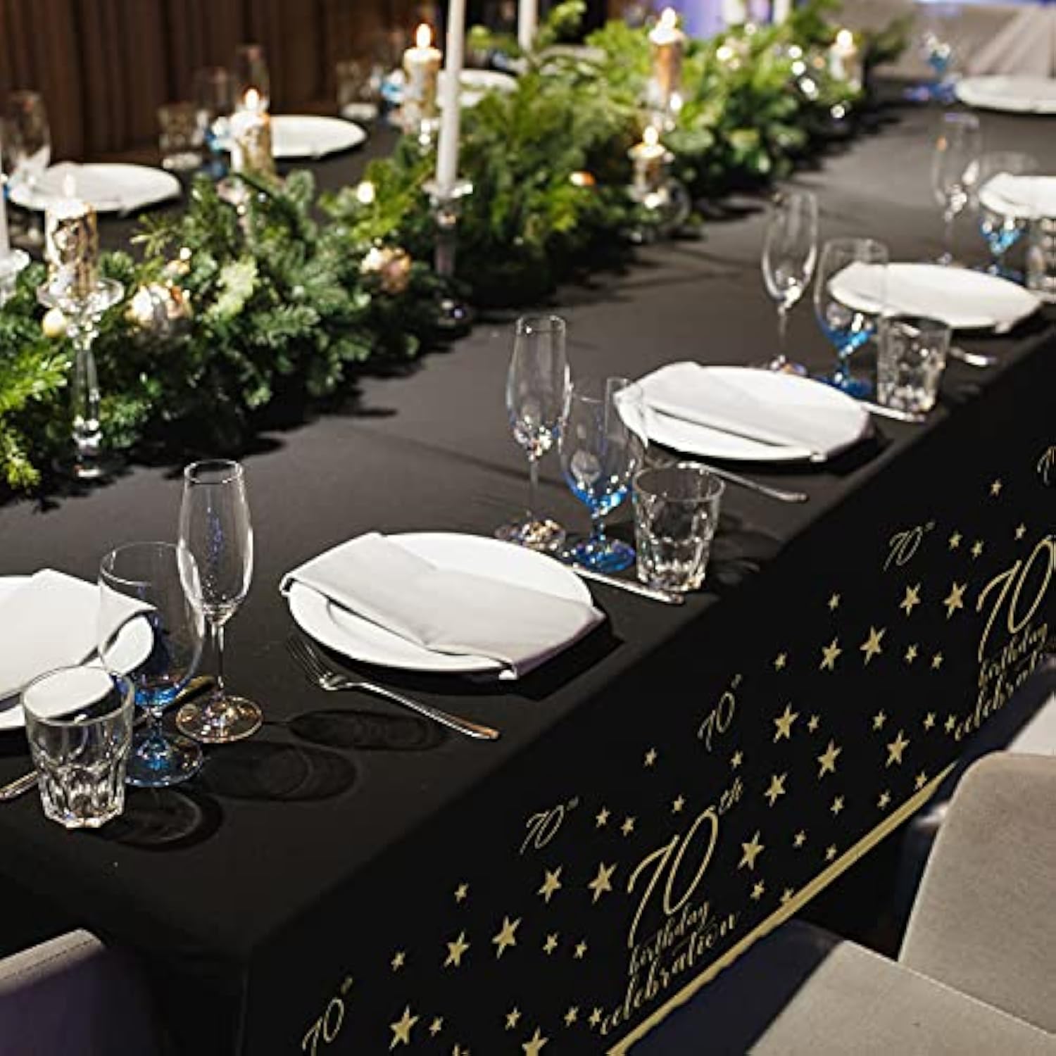 70Th Birthday Disposable Tablecloth 4 Pack Gold And Black Waterproof Plastic Table Cover For Men Woman 70 Birthday Party Decorations