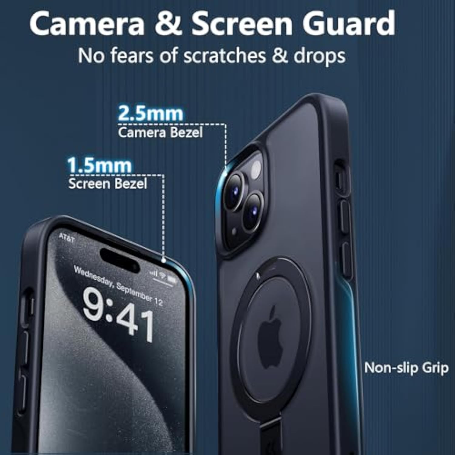 Design For Iphone 15 Case With Magnetic Invisible Stand?Compatible With Magsafe?? Military Drop Protection? Shockproof Slim Translucent Matte Case? Anti-Fingerprint Phone Cover,360° Rotatable Stand